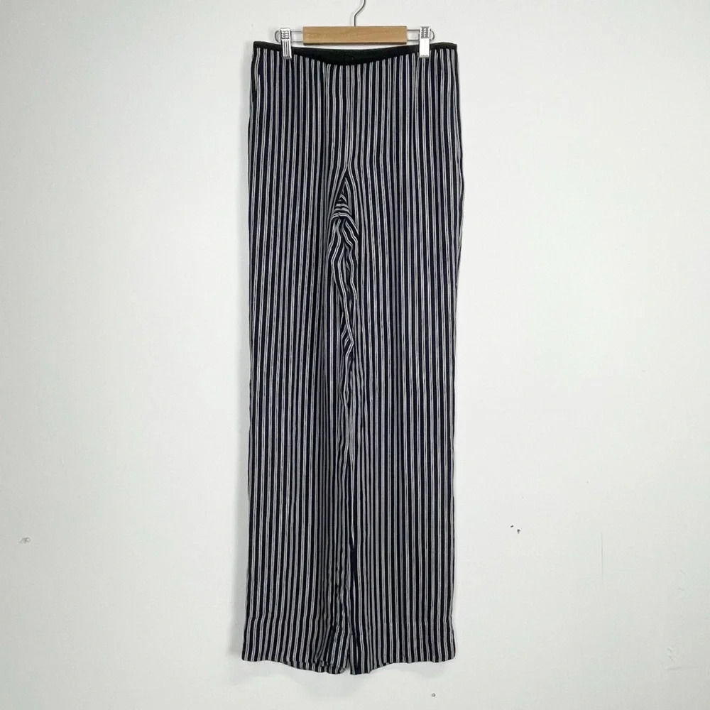 Theory Pajeema Pants Womens Size 2 Silk Navy Blue Striped Sheer Pajama Pant